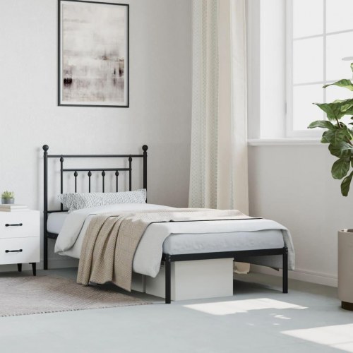 Sengeramme med sengegavl 90×190 cm - metal, sort