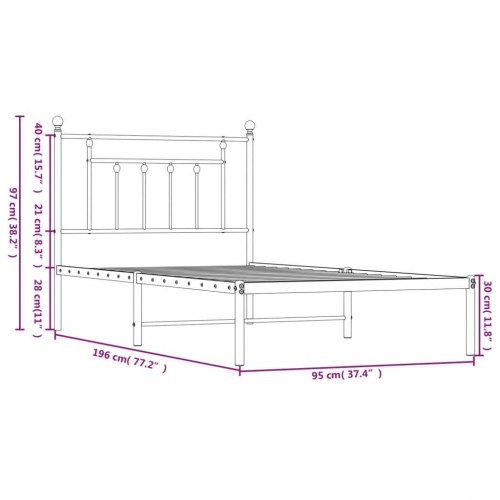 Sengeramme med sengegavl 90×190 cm - metal, sort
