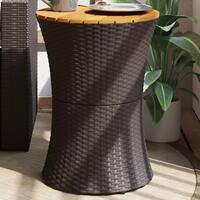 Sidebord trommeformet polyrattan og massivt træ sort