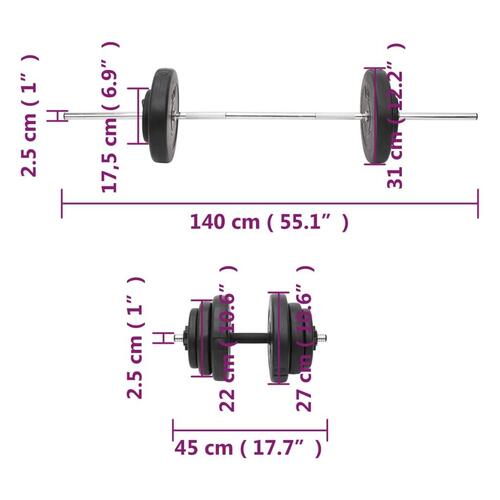 Vægtstang og håndvægt med skiver 60 kg