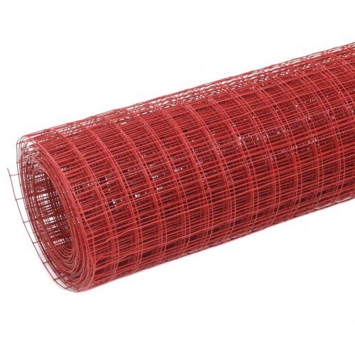 Hønsenet stål med PVC-belægning 25 × 1 m - rød