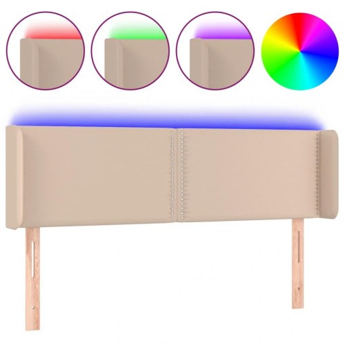 Sengegavl med LED-lys 147x16x78/88cm kunstlæder cappuccino