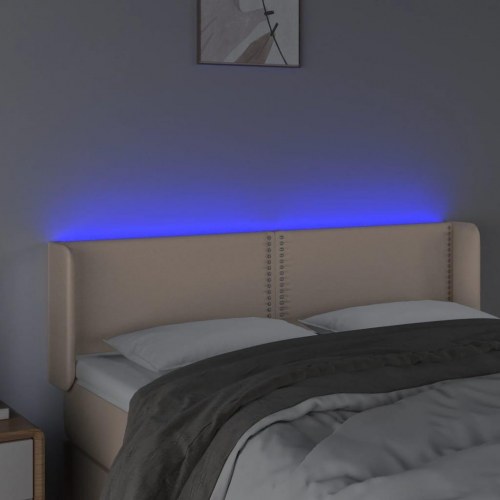 Sengegavl med LED-lys 147x16x78/88cm kunstlæder cappuccino