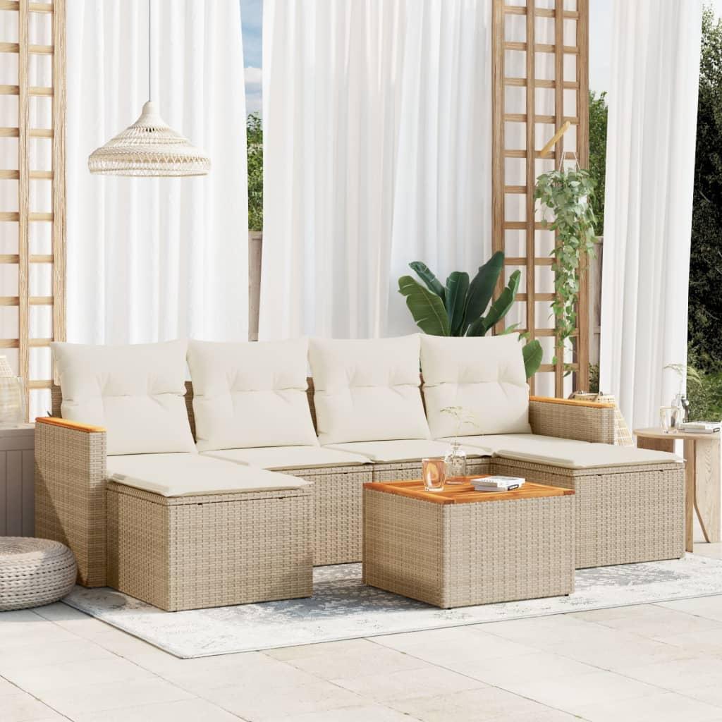 Sofasæt til haven 7 dele med hynder polyrattan beige