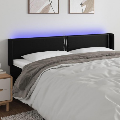Sengegavl med LED-lys i kunstlæder - sort 183 x 16 x 78/88 cm
