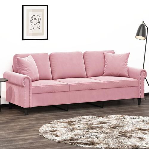 3-personers sofa med pyntepuder 180 cm velour pink