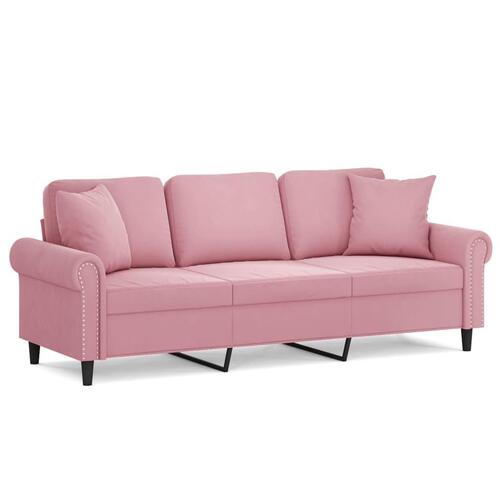 3-personers sofa med pyntepuder 180 cm velour pink