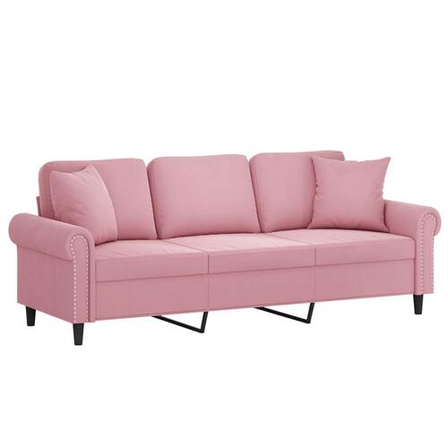 3-personers sofa med pyntepuder 180 cm velour pink