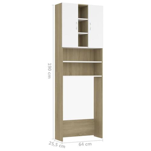 Vaskemaskineskab 64x25,5x190 cm spånplade hvid og sonoma-eg