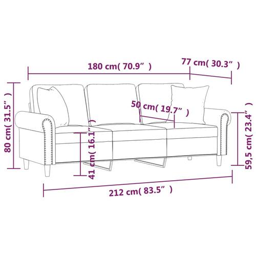 3-personers sofa med pyntepuder 180 cm velour pink
