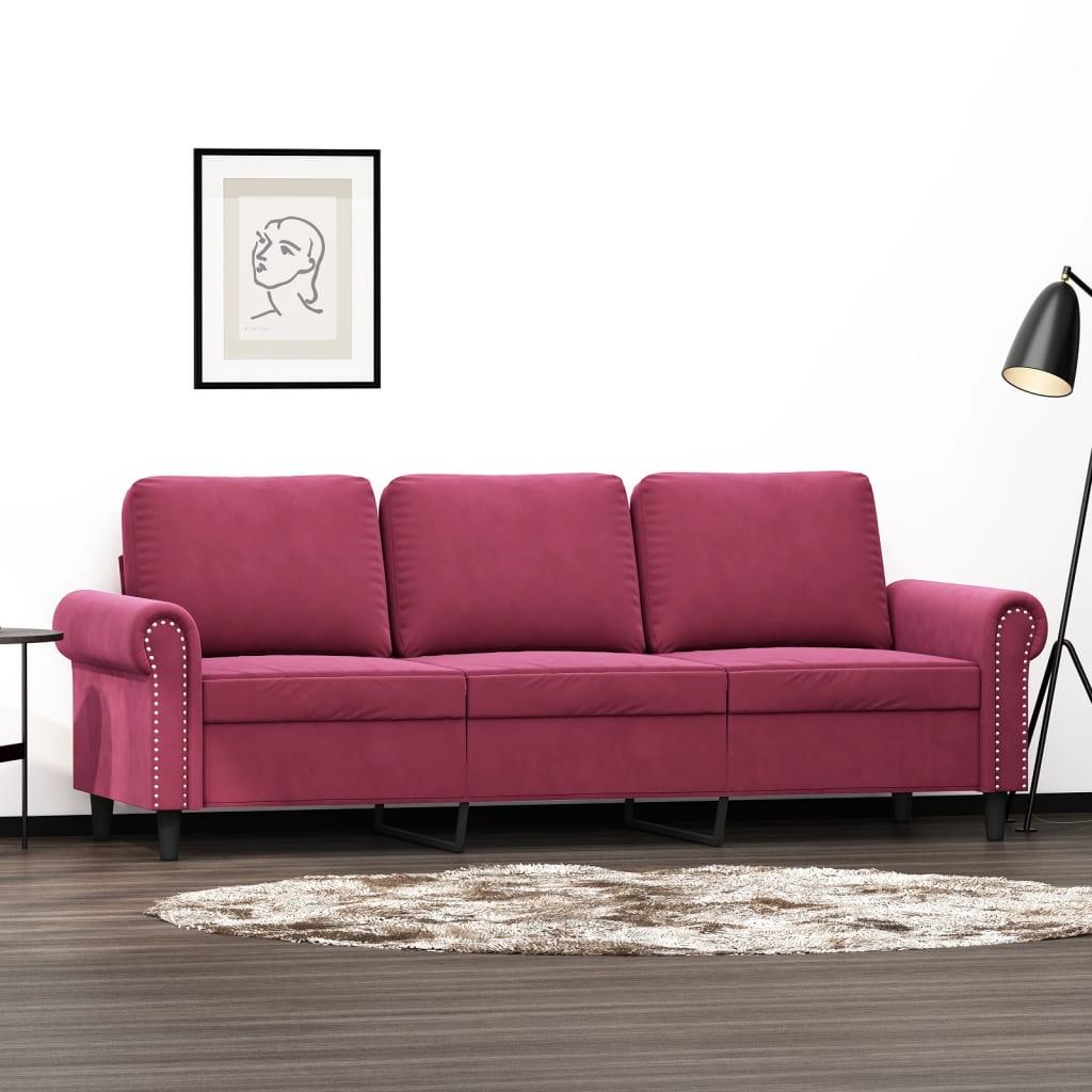 3-personers sofa 180 cm fløjl vinrød billede