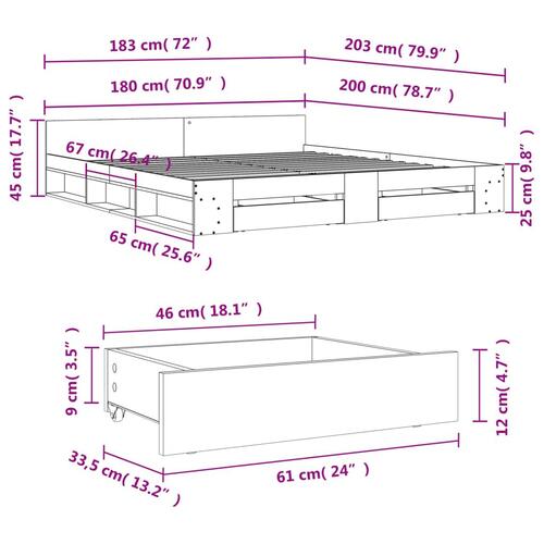 Sengeramme med skuffer 180x200 cm konstrueret træ brunt eg