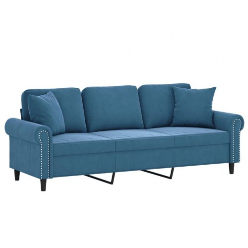 3-personers sofa i velour med pyntepuder - blå, sædebredde 180 cm