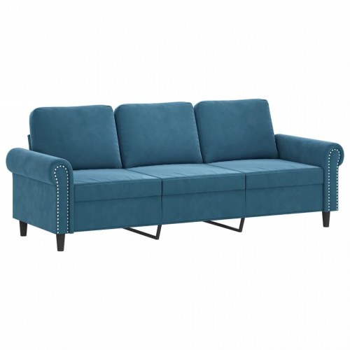 3-personers sofa i velour med pyntepuder - blå, sædebredde 180 cm