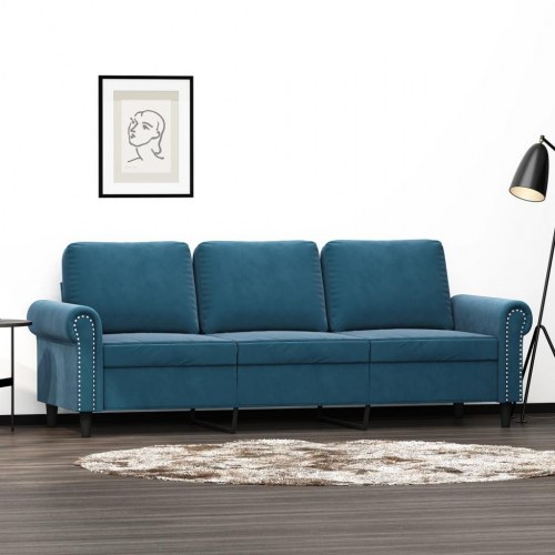 3-personers sofa i velour - blå, sædebredde 180 cm