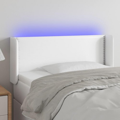 Sengegavl med LED-lys 93x16x78/88 cm kunstlæder hvid