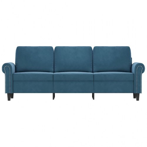 3-personers sofa i velour - blå, sædebredde 180 cm