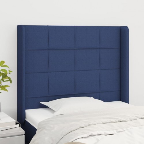 Sengegavl med kanter 93 x 16 x 118/128 cm stof blå