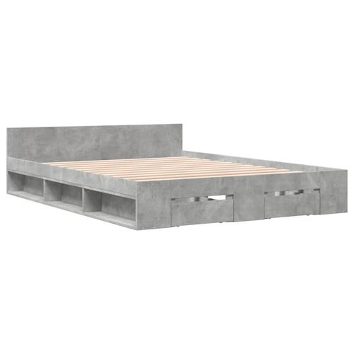 Sengeramme med skuffer 150x200 cm konstrueret træ betongrå