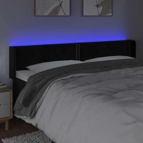 Sengegavl med LED-lys i fløjl 203 x 16 x 78/88 cm - sort
