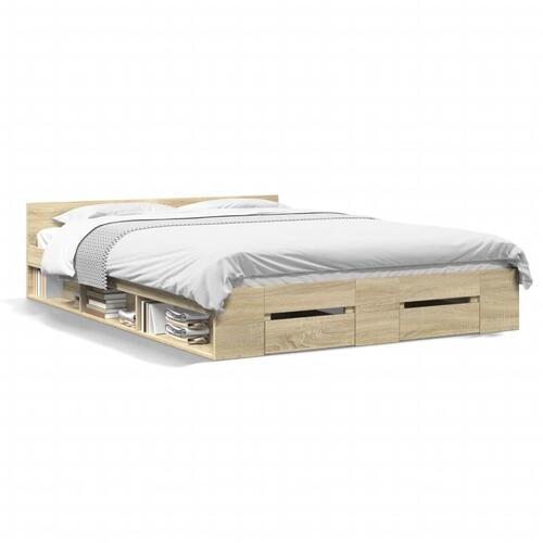 Sengeramme med skuffer 140x200 cm konstrueret træ sonoma-eg