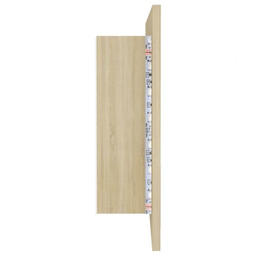Badeværelsesskab m. spejl og LED-lys 90x12x45cm akryl sonoma-eg