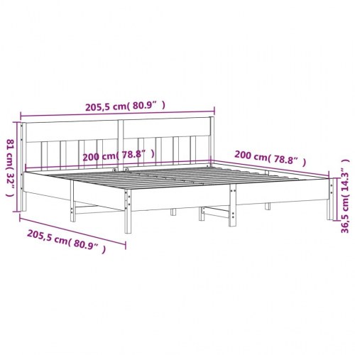Sengeramme uden madras 200 x 200 cm i massivt fyrretræ - hvid