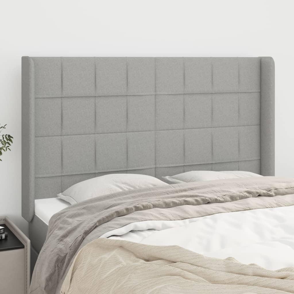 Sengegavl Med Kanter 83X16X78/128 Cm Stof - Lysegrå / 147 x 16 x 118/128 cm