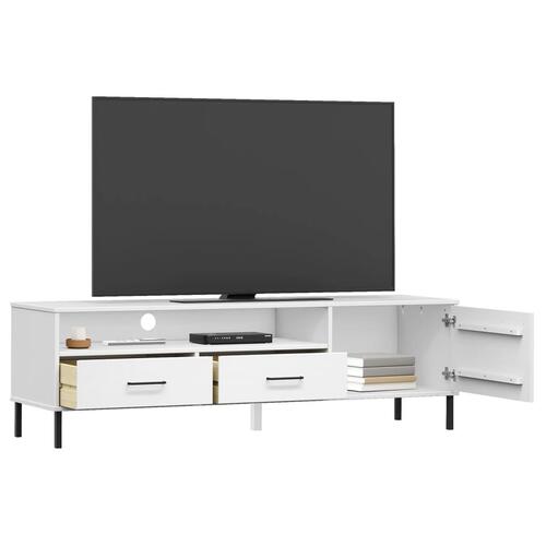 Tv-bord med metalben OSLO massivt fyrretræ hvid