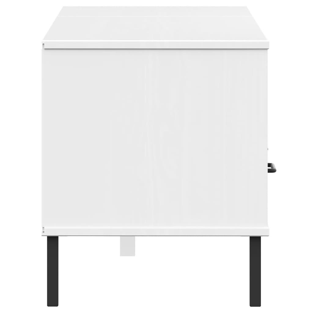 Tv-bord med metalben OSLO massivt fyrretræ hvid
