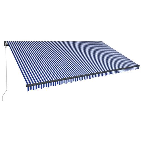 Markise m. LED-lys 600x300 cm manuel betjening blå og hvid