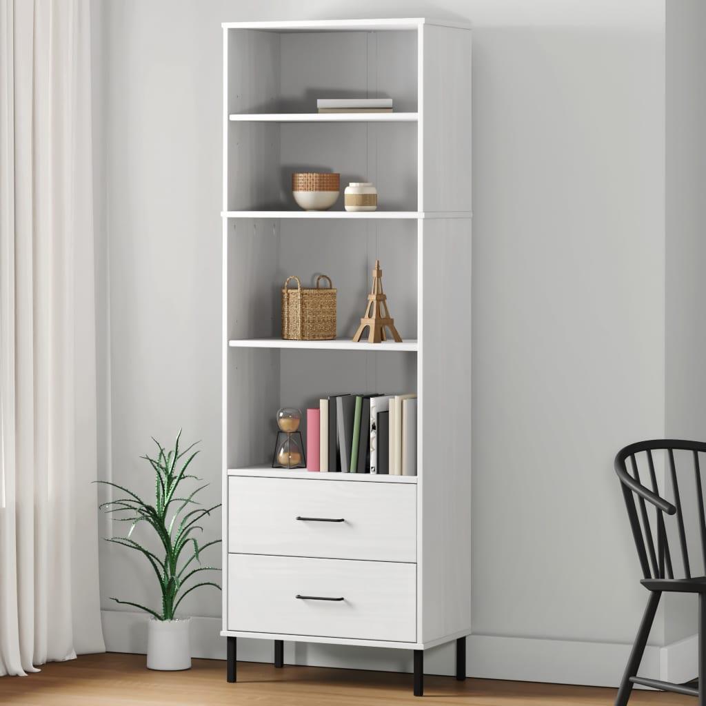 Bogreol med 2 skuffer OSLO 60 x 35 x 180 cm i massivt træ hvid