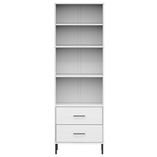 Bogreol med 2 skuffer OSLO 60 x 35 x 180 cm i massivt træ hvid