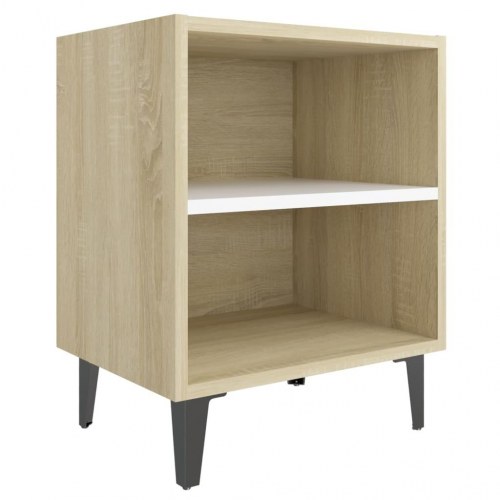 Sengeborde 2 stk. med metalben 40x30x50 cm sonoma-eg og hvid