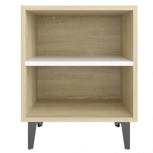 Sengeborde 2 stk. med metalben 40x30x50 cm sonoma-eg og hvid