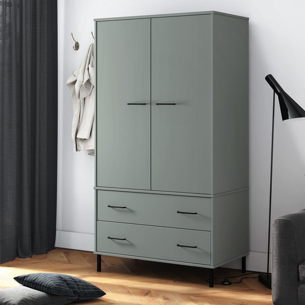 Klædeskab med metalben OSLO 90x55x172,5 cm massivt træ grå
