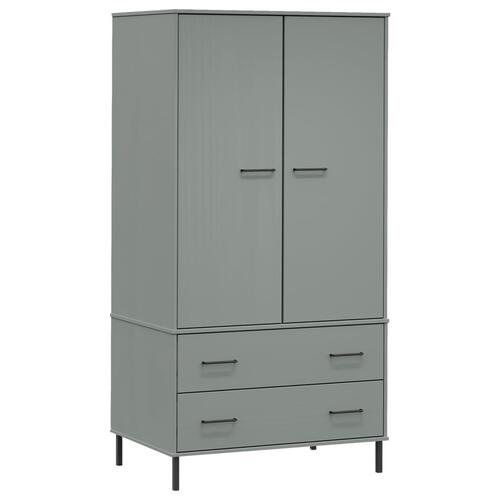 Klædeskab med metalben OSLO 90x55x172,5 cm massivt træ grå