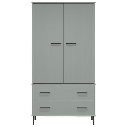 Klædeskab med metalben OSLO 90x55x172,5 cm massivt træ grå