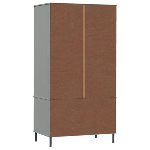 Klædeskab med metalben OSLO 90x55x172,5 cm massivt træ grå