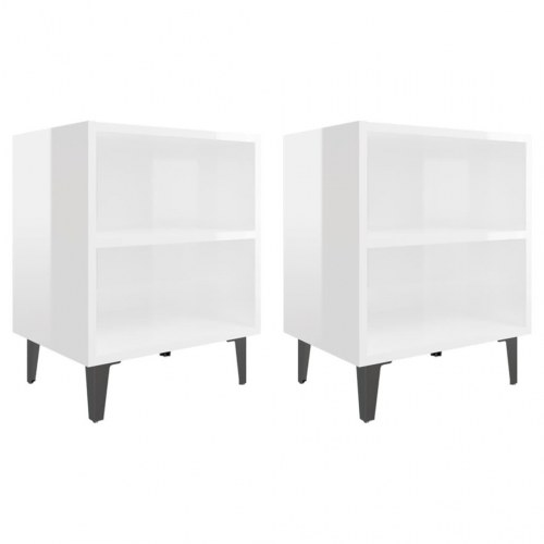 Sengeborde 2 stk. med metalben 40 x 30 x 50 cm - hvid højglans