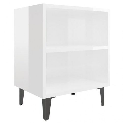 Sengeborde 2 stk. med metalben 40 x 30 x 50 cm - hvid højglans