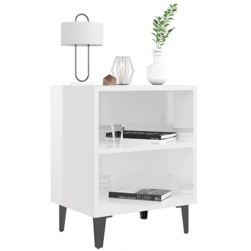 Sengeborde 2 stk. med metalben 40 x 30 x 50 cm - hvid højglans