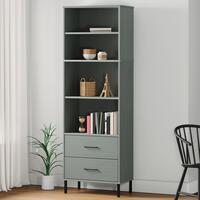 Bogreol med 2 skuffer OSLO 60x35x180 cm massivt træ grå