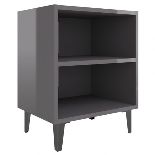 Sengeborde 2 stk. med metalben 40x30x50 cm grå højglans