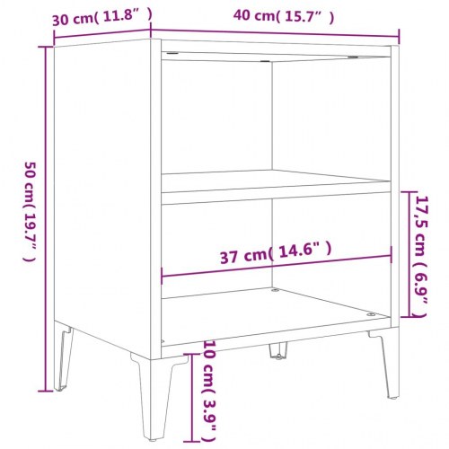 Sengeborde 2 stk. med metalben 40x30x50 cm grå højglans