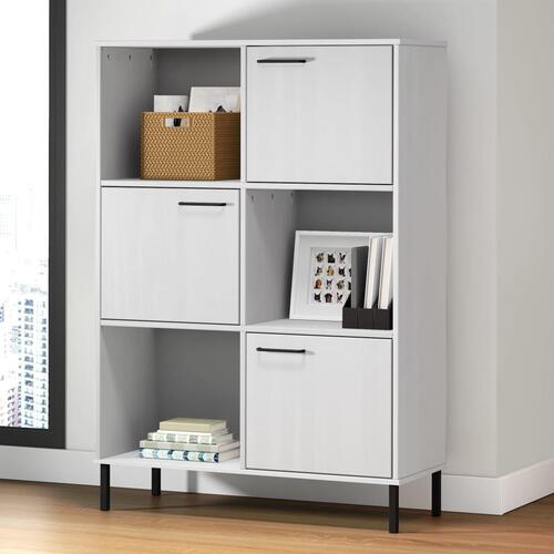 Bogskab med metalben OSLO 90x35x128,5 cm massivt træ hvid