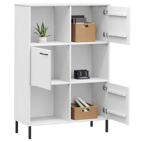 Bogskab med metalben OSLO 90x35x128,5 cm massivt træ hvid