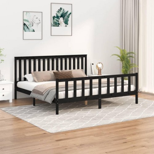 Sengeramme med sengegavl 180x200 cm Super King massivt fyr sort