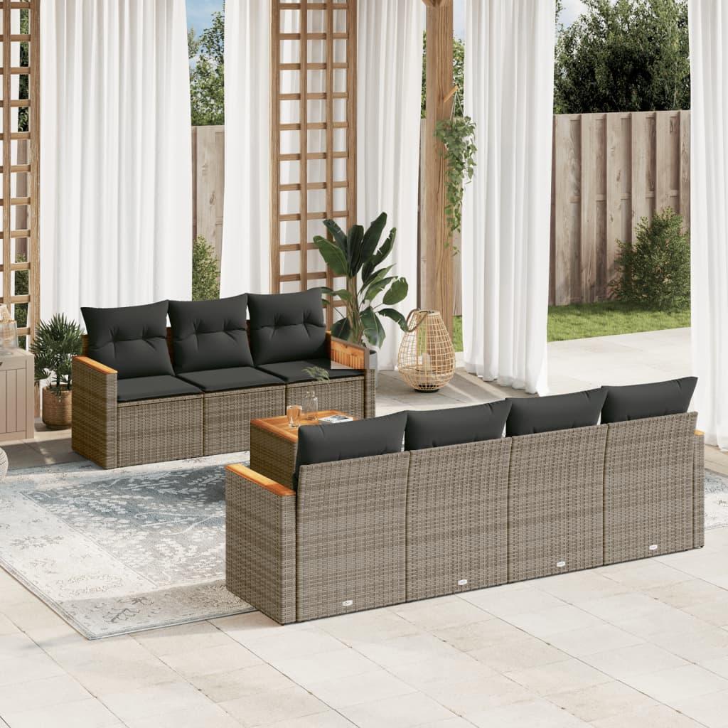 Sofasæt til haven - 8 dele i grå polyrattan med hynder