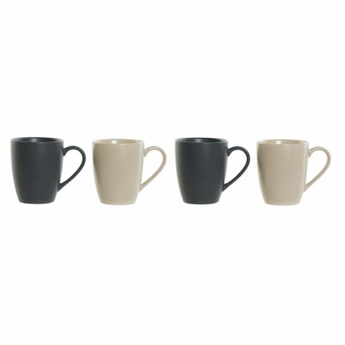 Krus-sæt, beige/mørkegrå stentøj, 300 ml (4 stk)